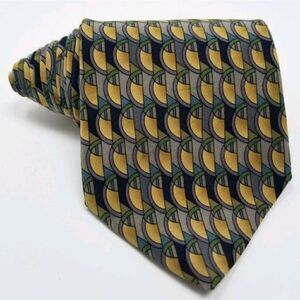 J. Garcia Yellow & Blue Curves Lines Silk Necktie